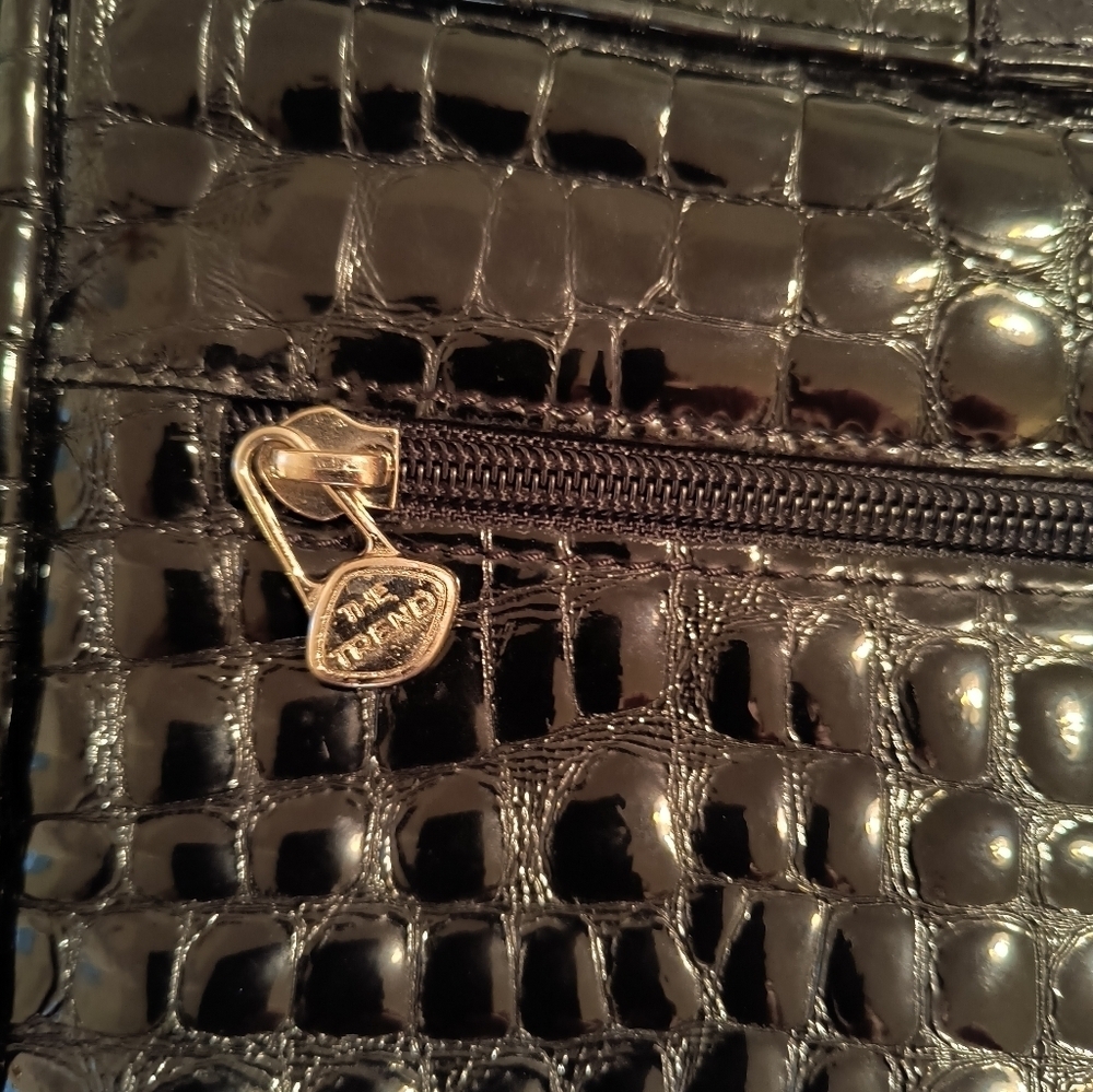 THE TREND Crossbody Bag Purse Croc Embossed black Leather ITALY. - Picture 5 of 11